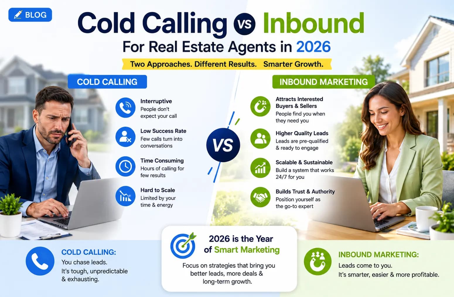 Cold calling vs inbound for real estate agents in 2026. Cover image