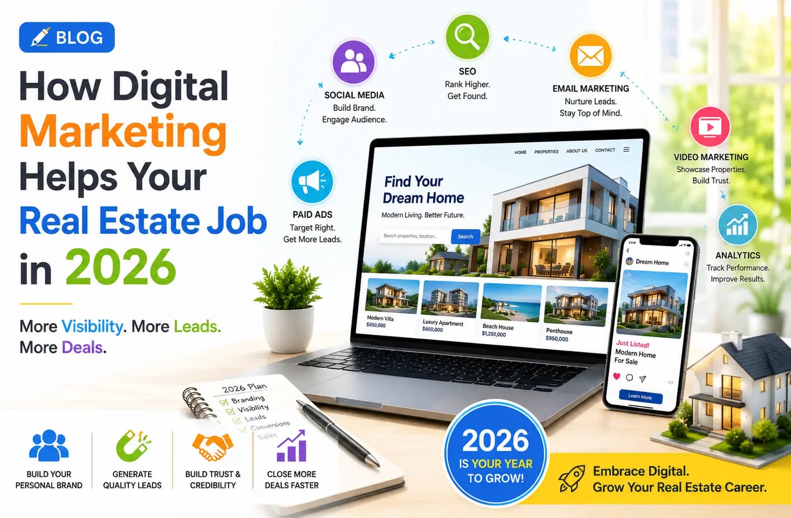 How digital marketing helps your real estate job in 2026. Cover image