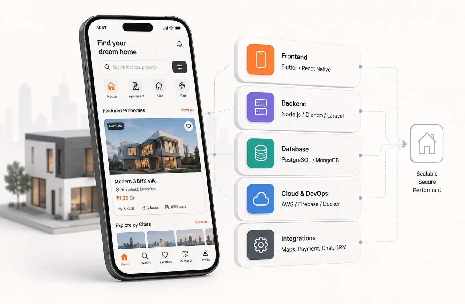 Choosing Real Estate App Tech Stack: A Developer's Guide. Cover image