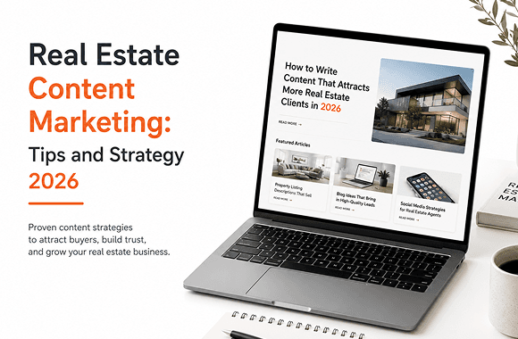 Real estate content marketing: tips and strategy 2026. Cover image