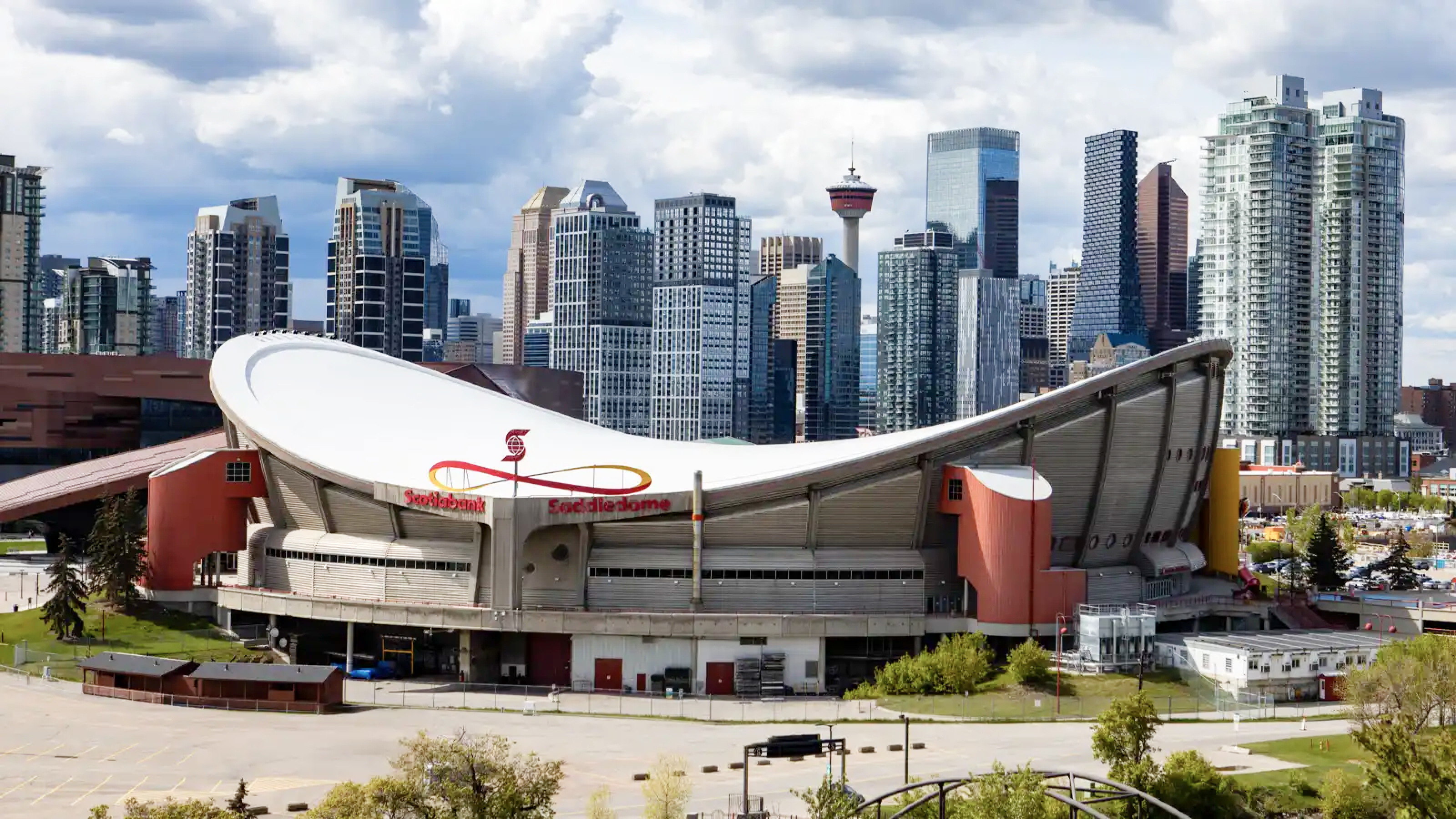 Calgary downtown skyline with the Rockies in the distance