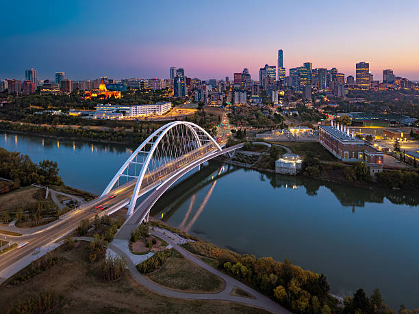 Edmonton downtown skyline over the North Saskatchewan River valley